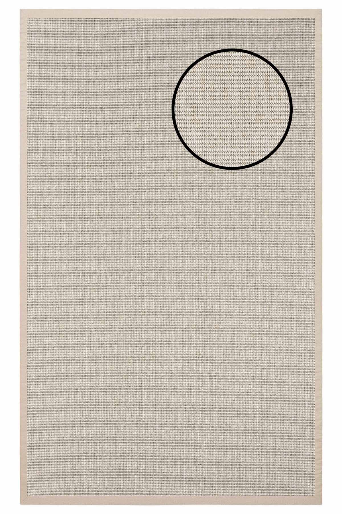 4663 Krem Düz Dokulu Sisal Halı Bej Bordür - 120x180