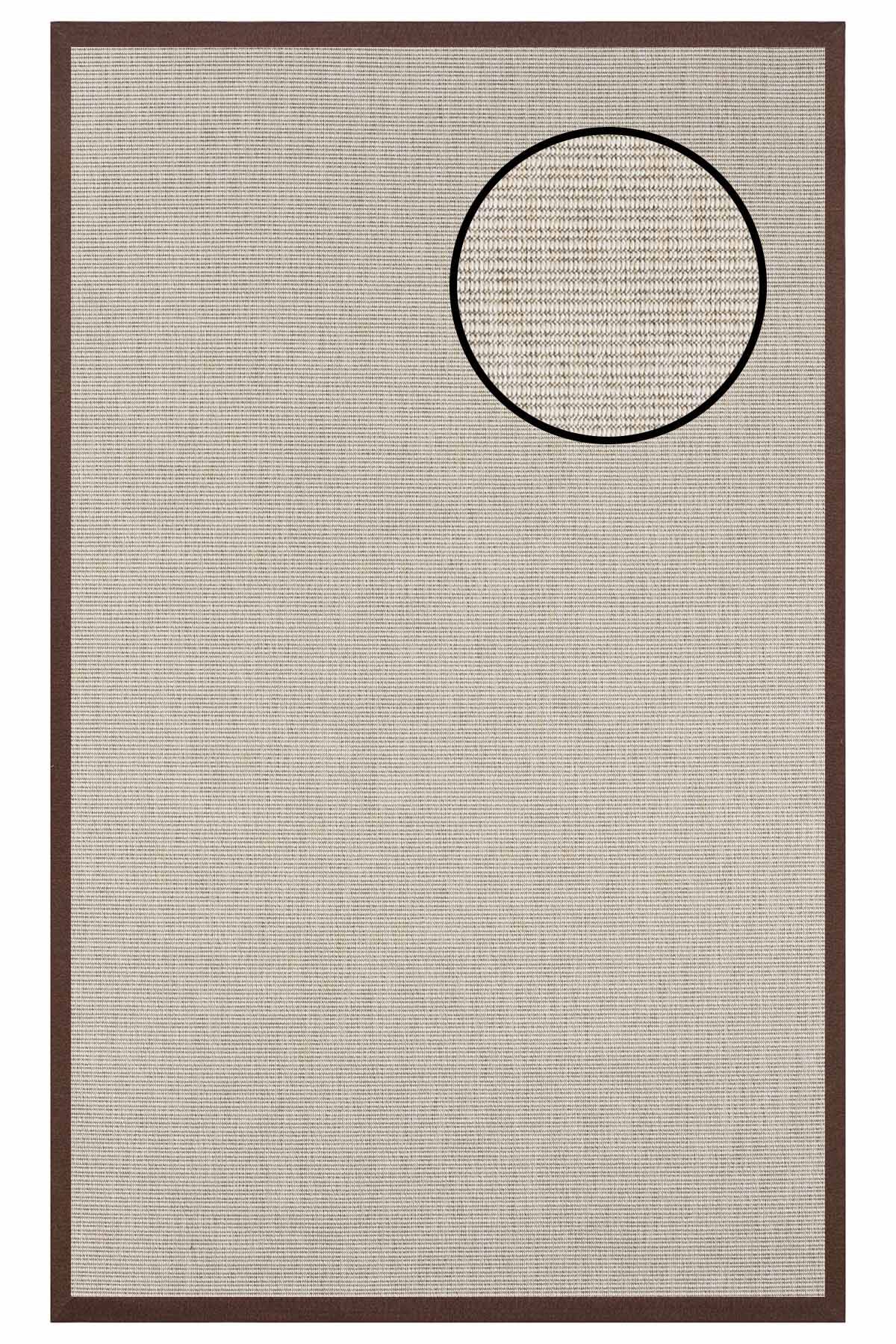 4663 Krem Düz Dokulu Sisal Halı Kahve Bordür - 200x290