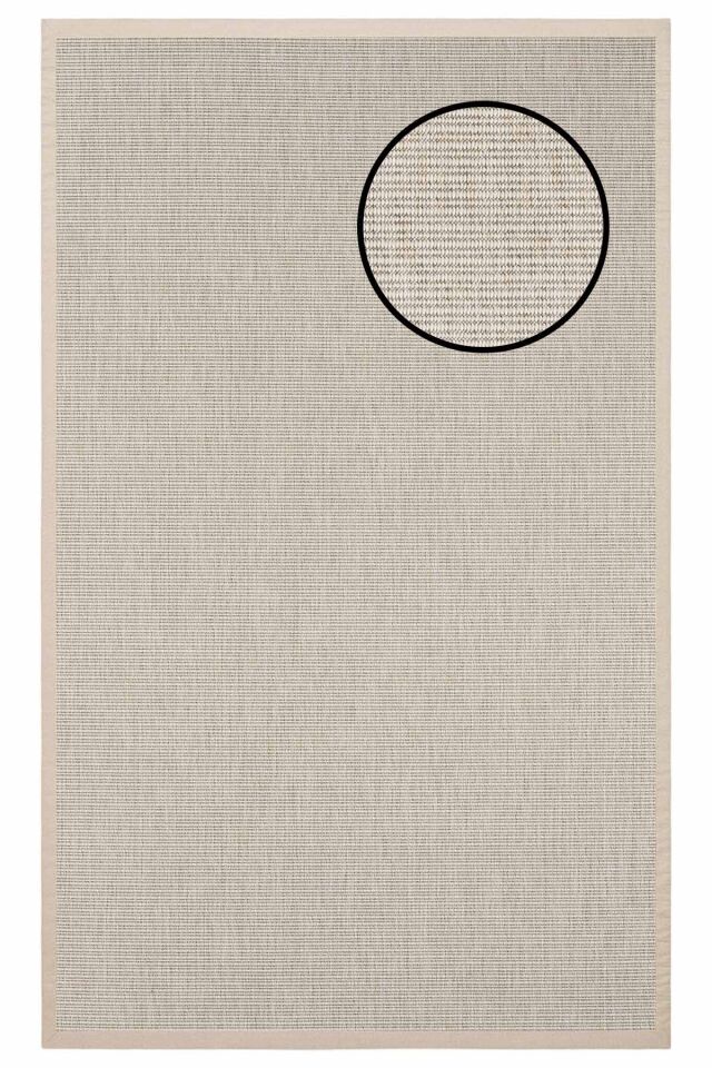 4663 Krem Düz Dokulu Sisal Halı Bej Bordür - 200x290