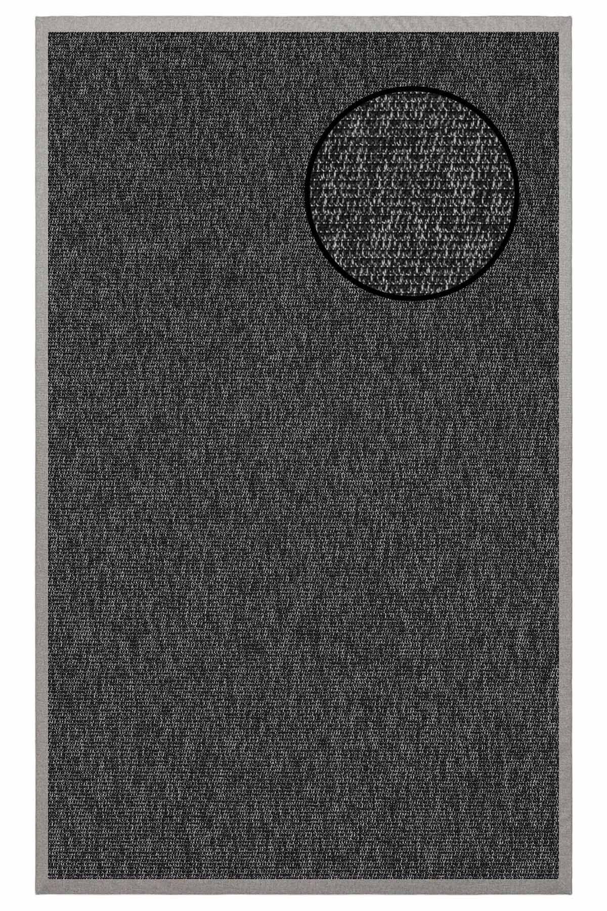 1664 Antrasit Zincir Dokulu Sisal Halı Gri Bordür - 160x230