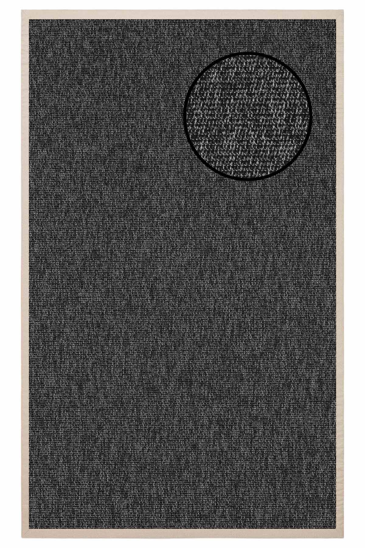 1664 Antrasit Zincir Dokulu Sisal Halı Bej Bordür - 200x290