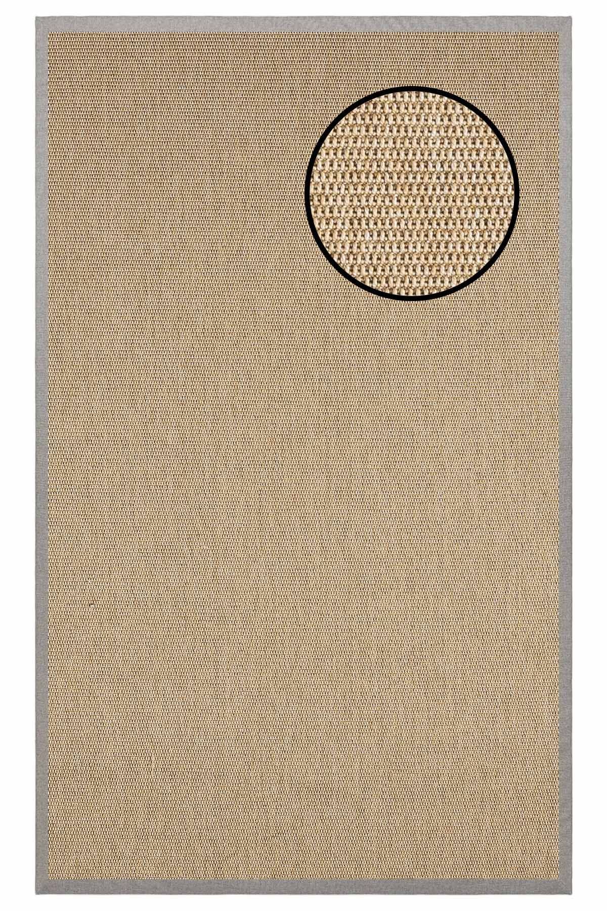 2664 Bej Zincir Dokulu Sisal Halı Gri Bordür - 100x200