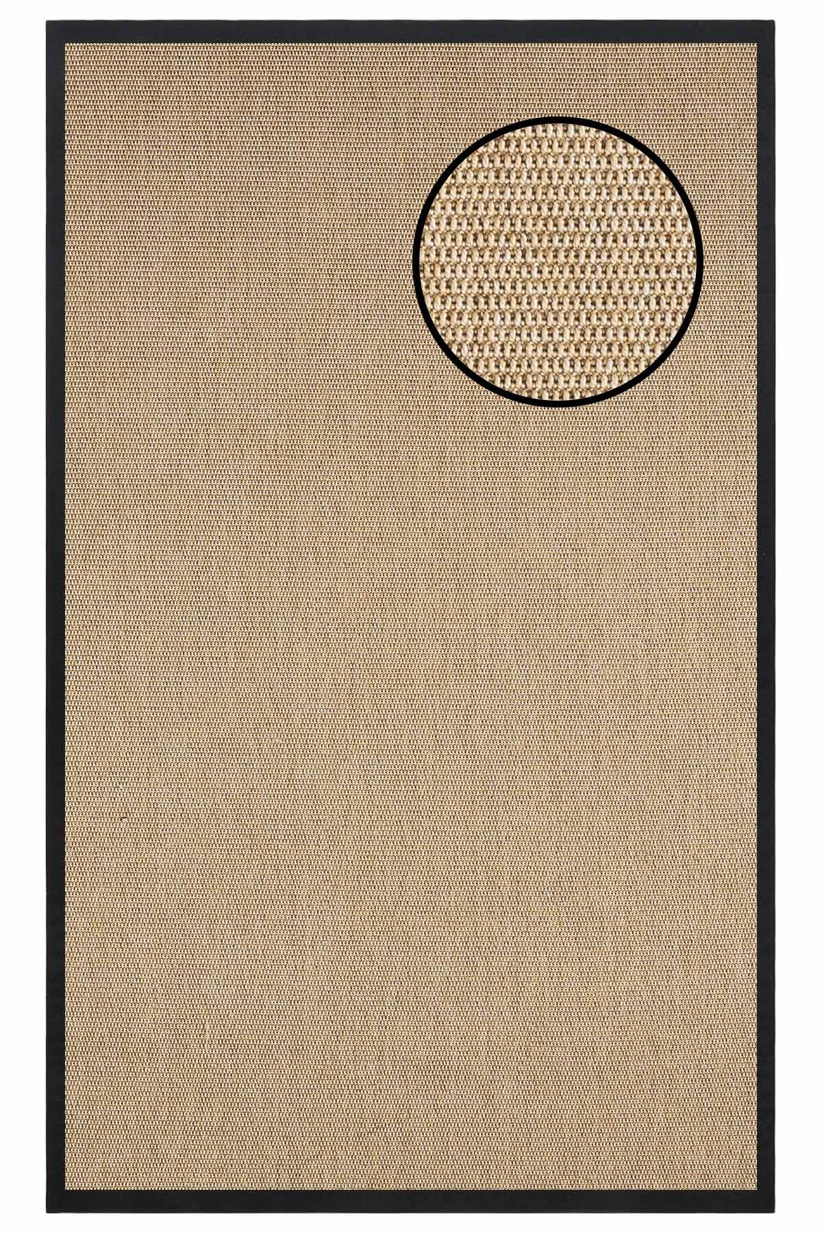 2664 Bej Zincir Dokulu Sisal Halı Siyah Bordür - 100x300