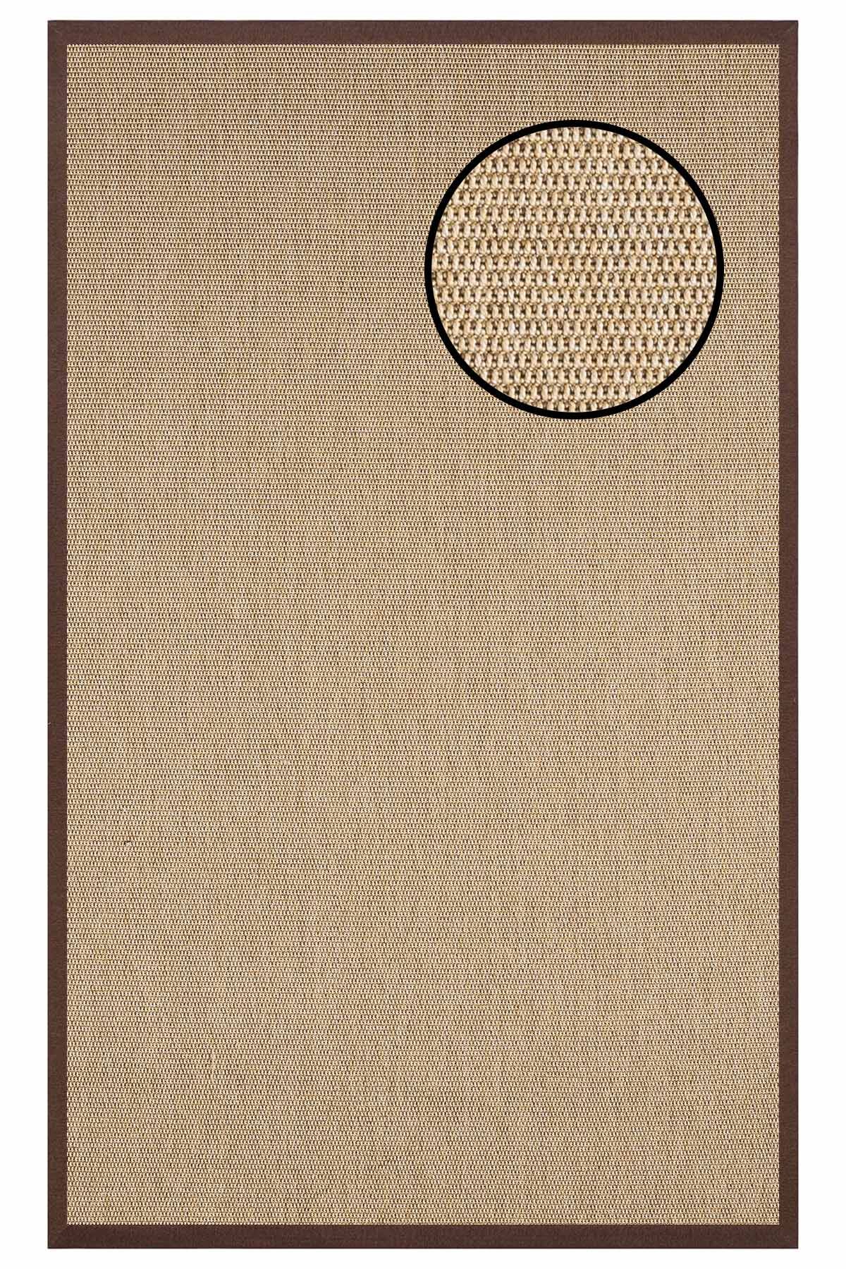 2664 Bej Zincir Dokulu Sisal Halı Kahve Bordür - 120x180