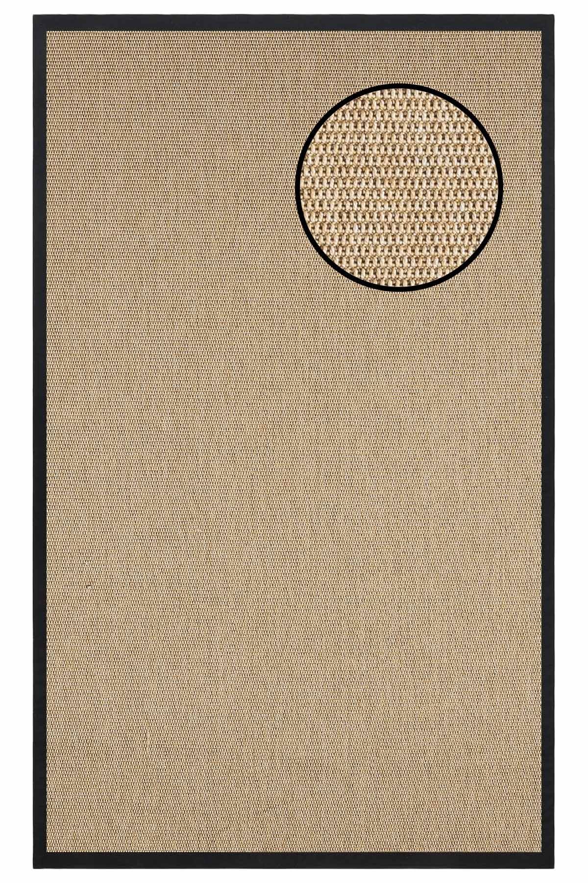 2664 Bej Zincir Dokulu Sisal Halı Siyah Bordür - 200x290