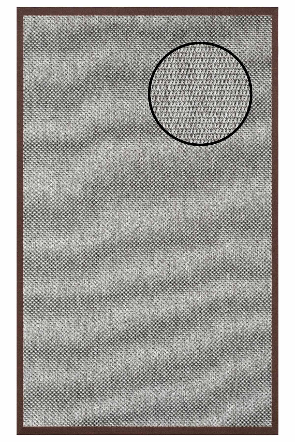 3664 Gri Zincir Dokulu Sisal Halı Kahve Bordür - 80x150