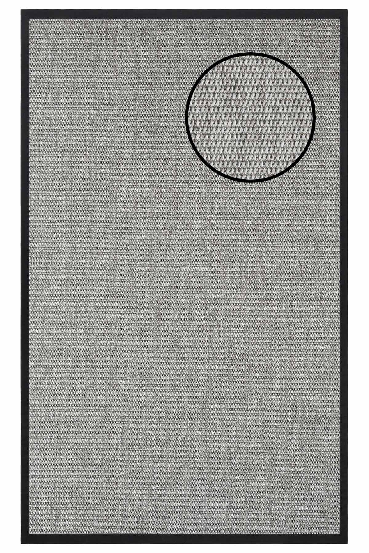 3664 Gri Zincir Dokulu Sisal Halı Siyah Bordür - 100x200
