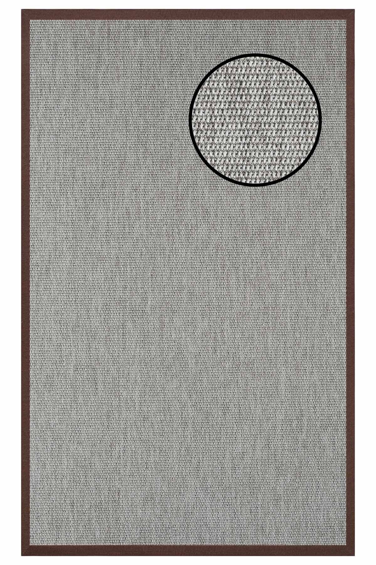 3664 Gri Zincir Dokulu Sisal Halı Kahve Bordür - 100x300
