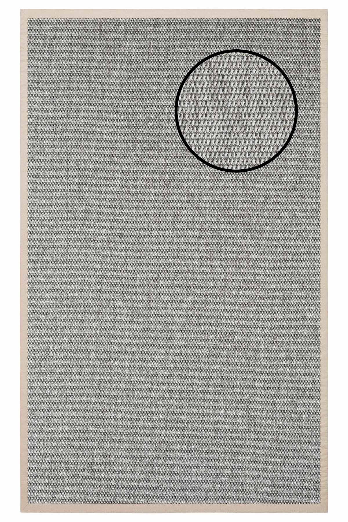 3664 Gri Zincir Dokulu Sisal Halı Bej Bordür - 160x230