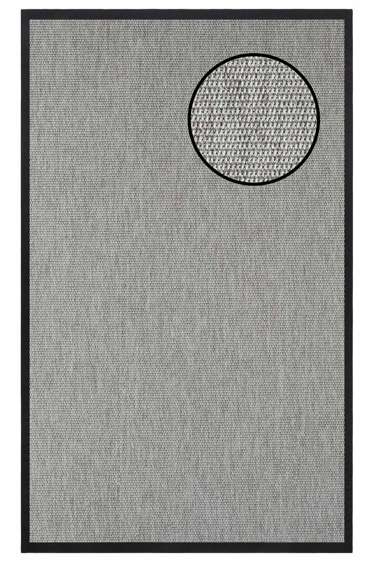 3664 Gri Zincir Dokulu Sisal Halı Siyah Bordür - 200x290