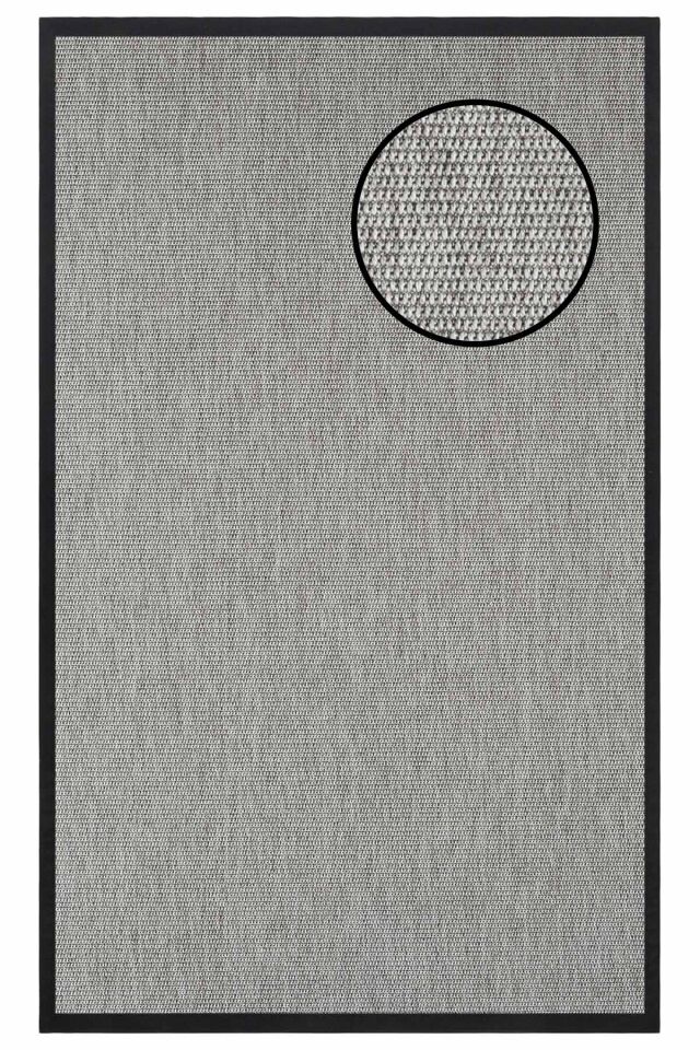 3664 Gri Zincir Dokulu Sisal Halı Siyah Bordür - 200x290