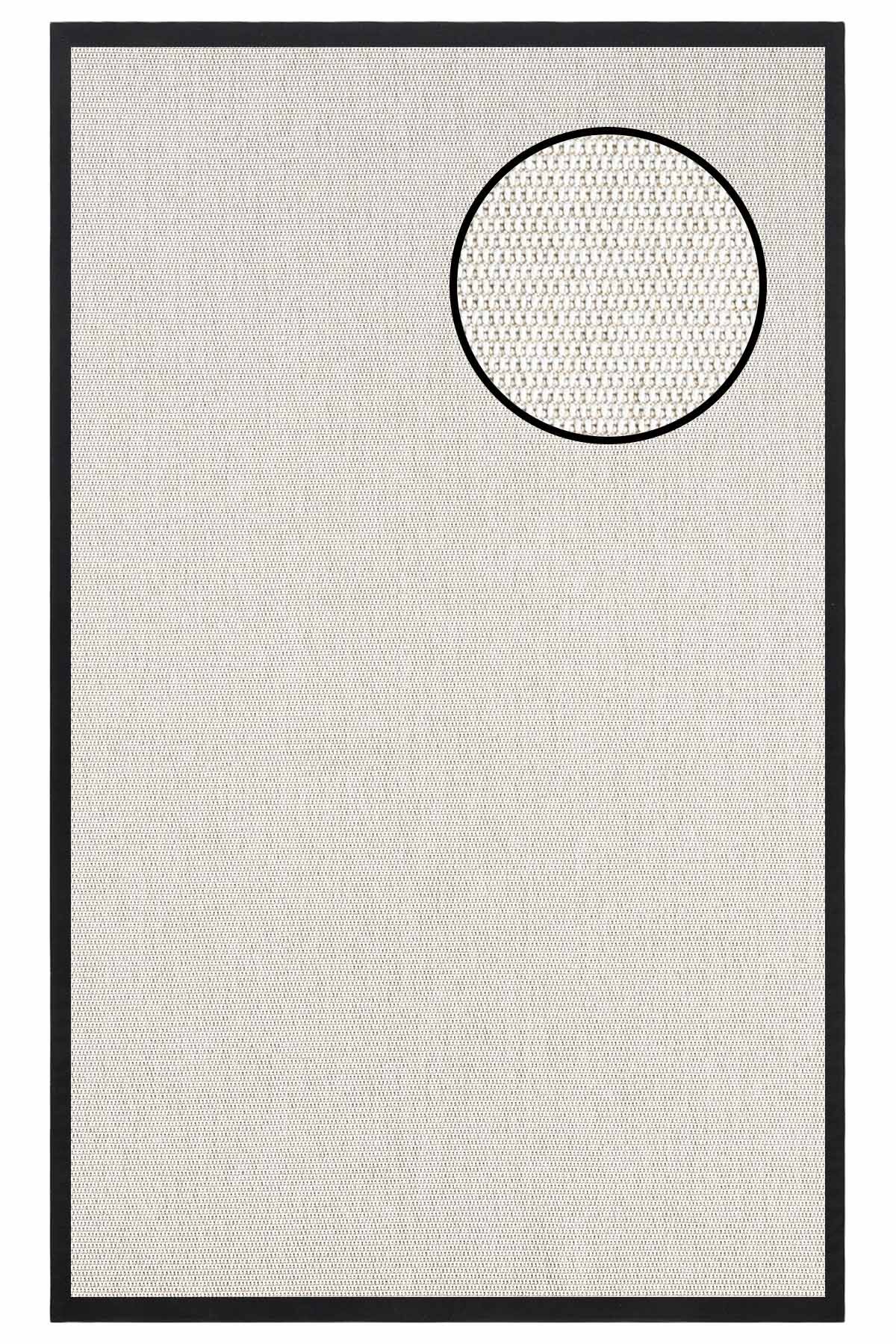 4664 Krem Zincir Dokulu Sisal Halı Siyah Bordür - 80x150