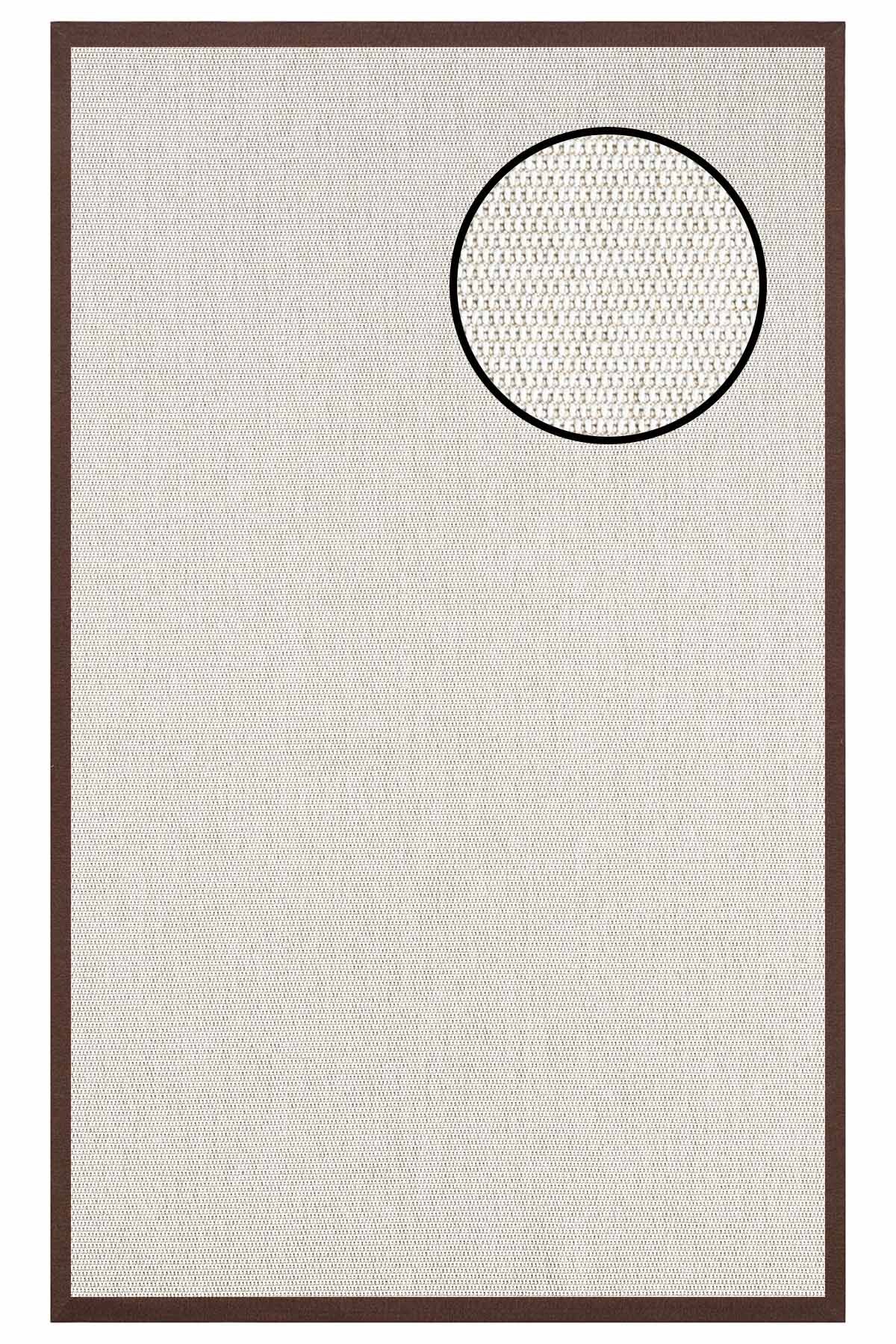 4664 Krem Zincir Dokulu Sisal Halı Kahve Bordür - 100x300