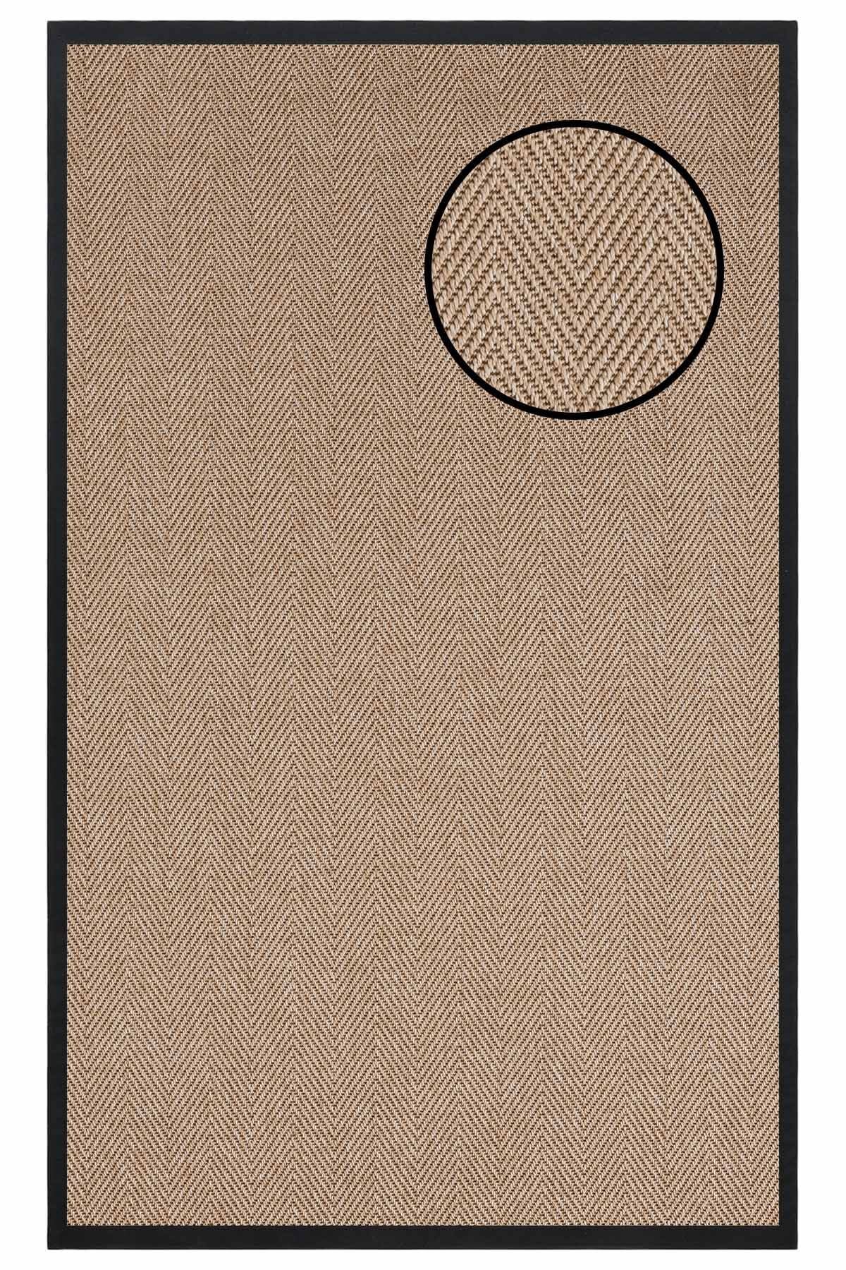 2665 Bej Balık Sırtı Dokulu Sisal Halı Siyah Bordür - 100x200