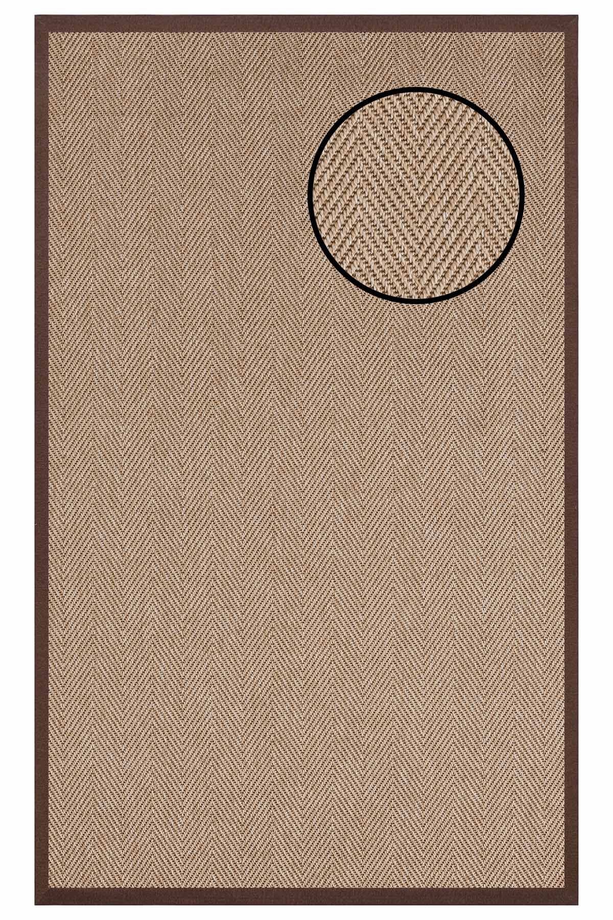 2665 Bej Balık Sırtı Dokulu Sisal Halı Kahve Bordür - 160x230