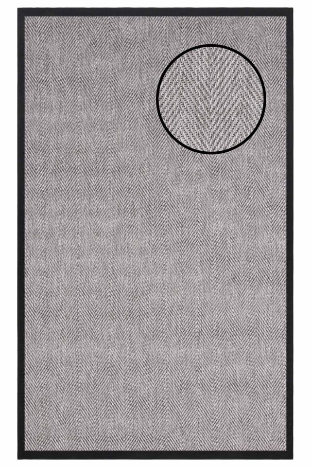 3665 Gri Balık Sırtı Dokulu Sisal Halı Siyah Bordür - 80x150