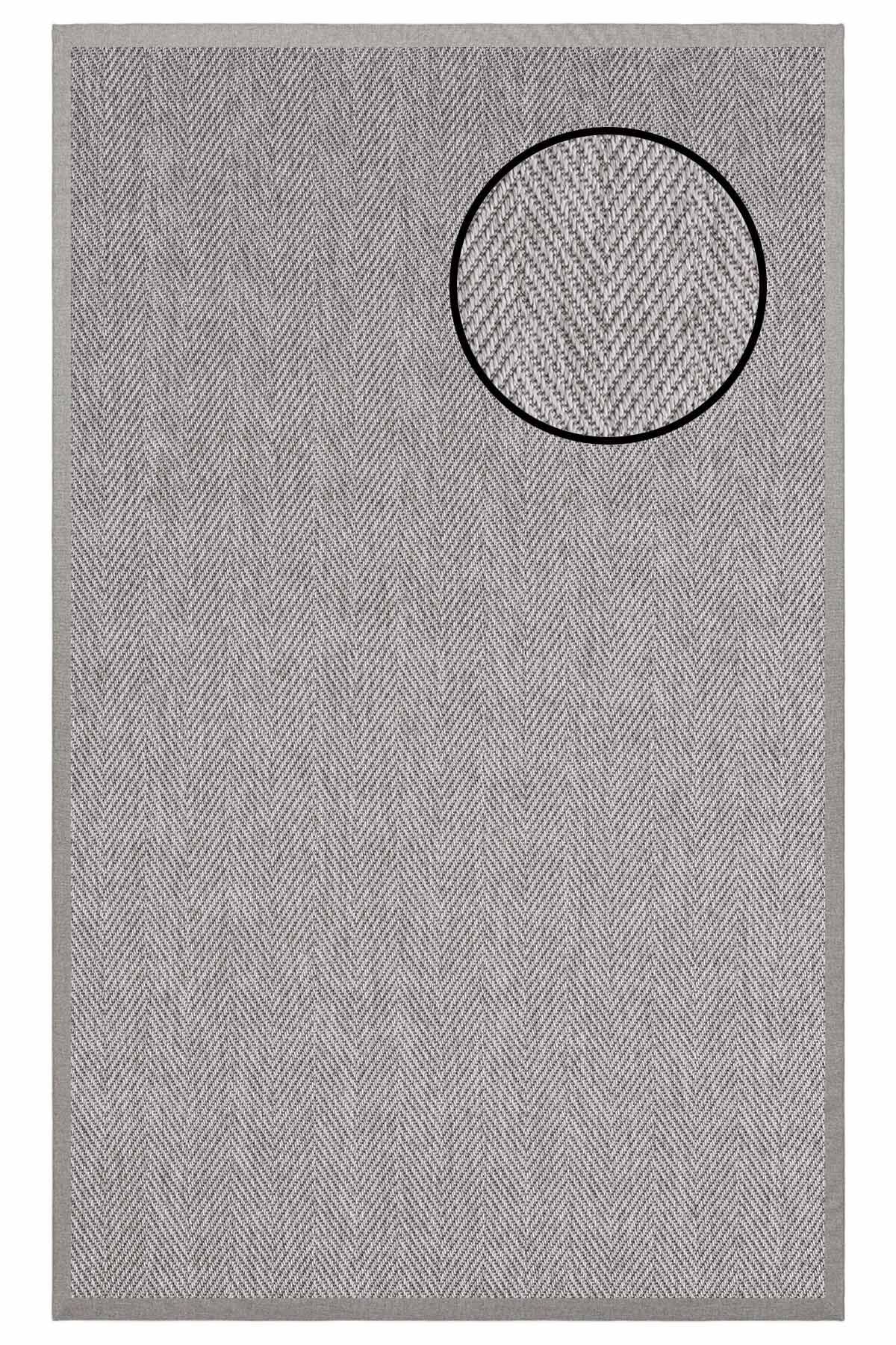 3665 Gri Balık Sırtı Dokulu Sisal Halı Gri Bordür - 160x230
