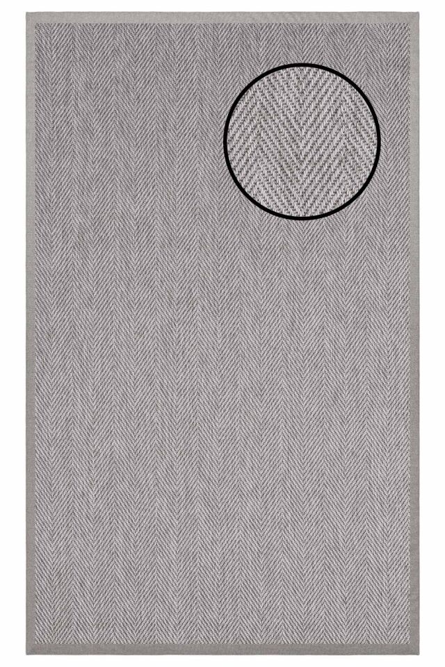 3665 Gri Balık Sırtı Dokulu Sisal Halı Gri Bordür - 160x230