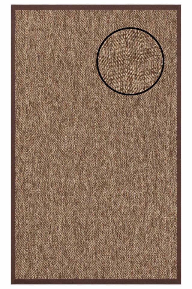 5665 Kahve Balık Sırtı Dokulu Sisal Halı Kahve Bordür - 100x200