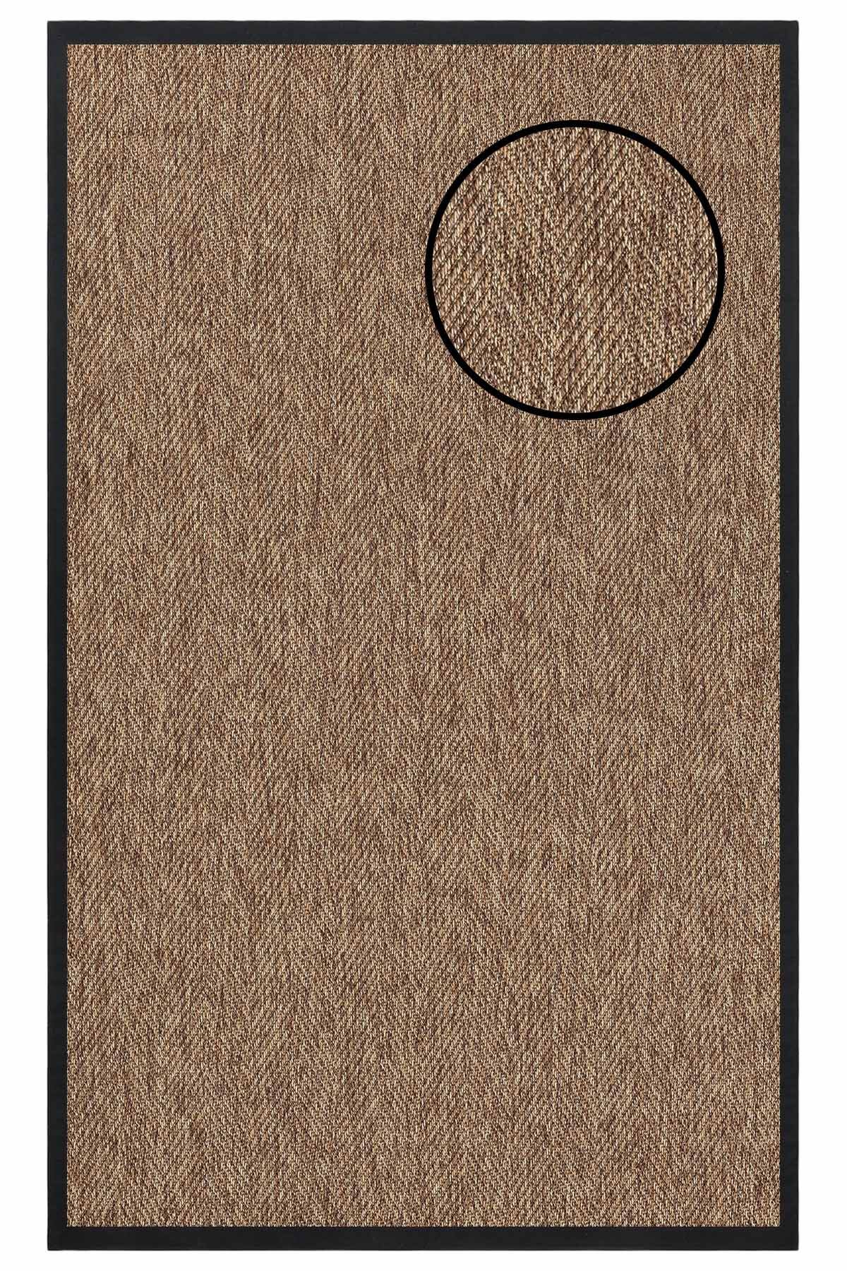 5665 Kahve Balık Sırtı Dokulu Sisal Halı Siyah Bordür - 100x200