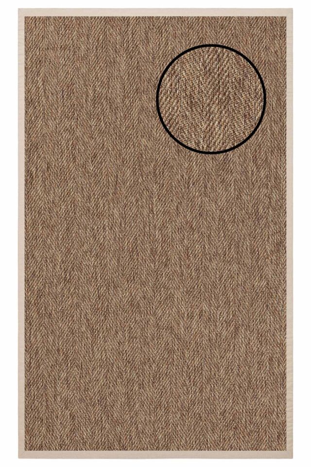 5665 Kahve Balık Sırtı Dokulu Sisal Halı Bej Bordür - 100x300