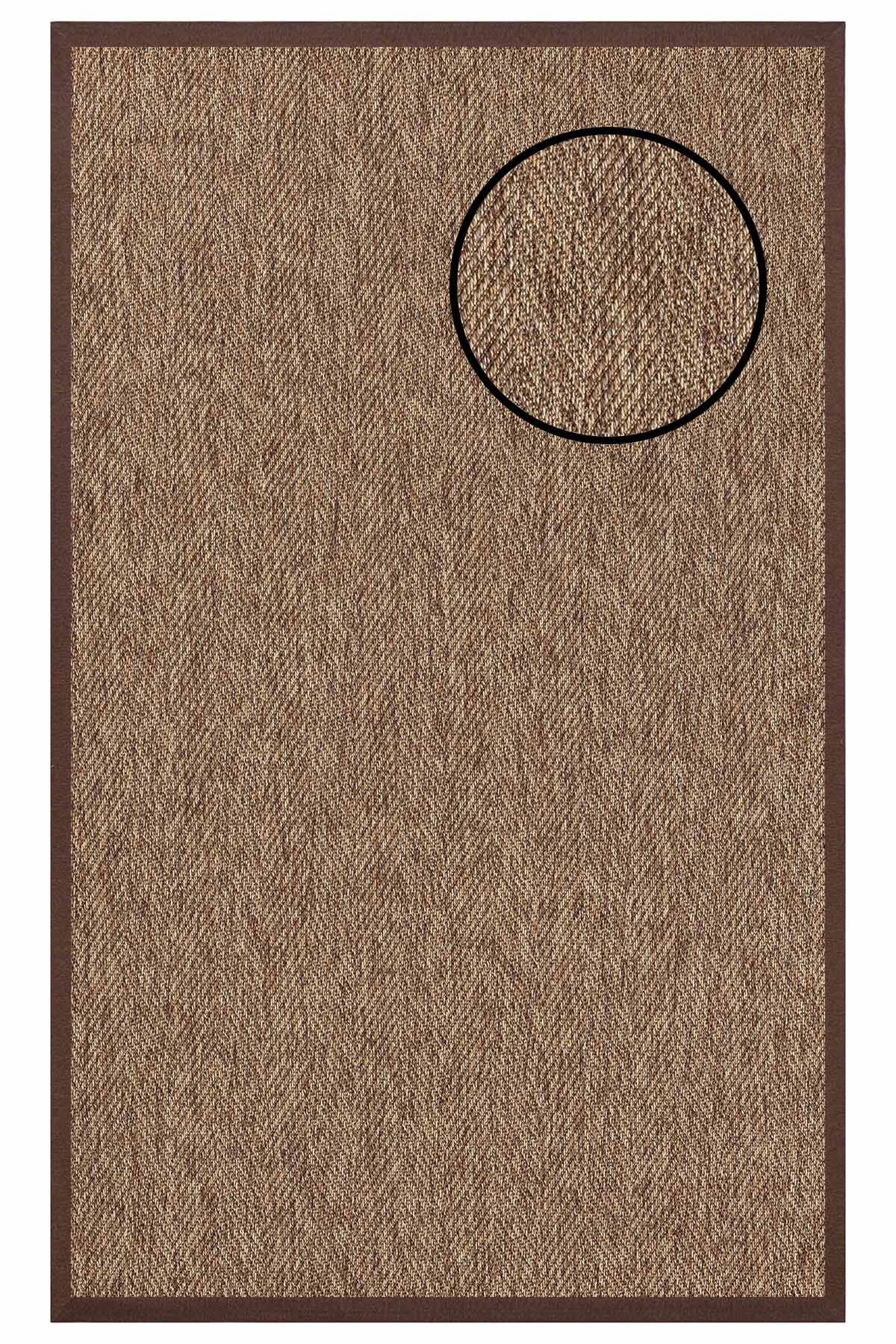 5665 Kahve Balık Sırtı Dokulu Sisal Halı Kahve Bordür - 100x300