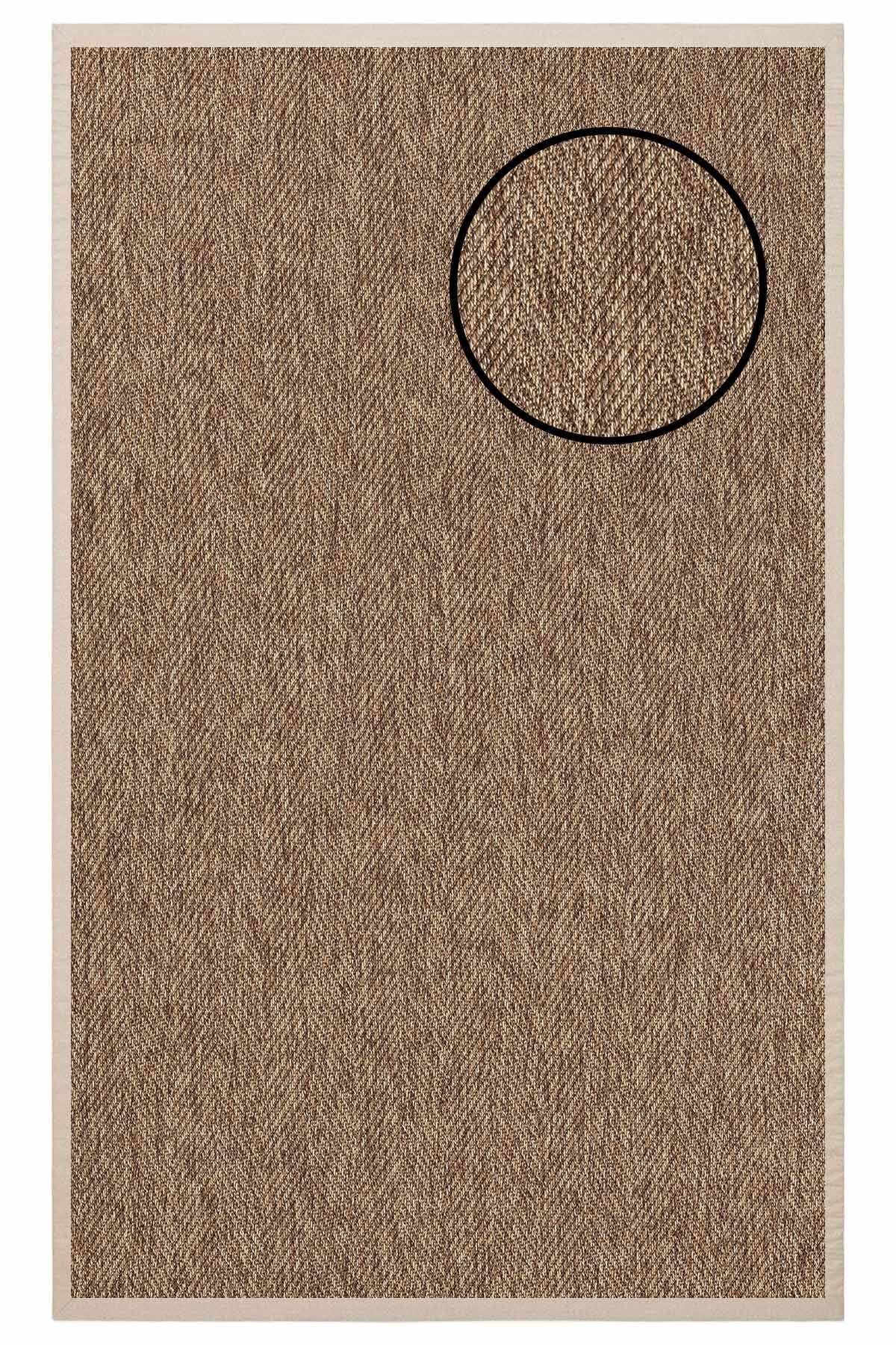 5665 Kahve Balık Sırtı Dokulu Sisal Halı Bej Bordür - 200x290