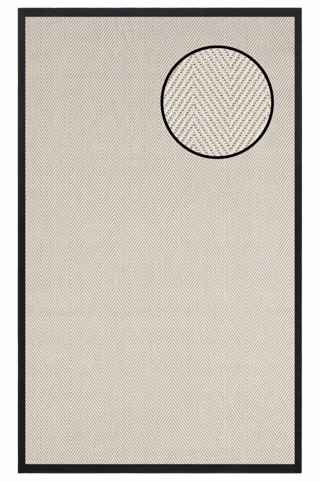 4665 Krem Balık Sırtı Dokulu Sisal Halı Siyah Bordür - 80x150