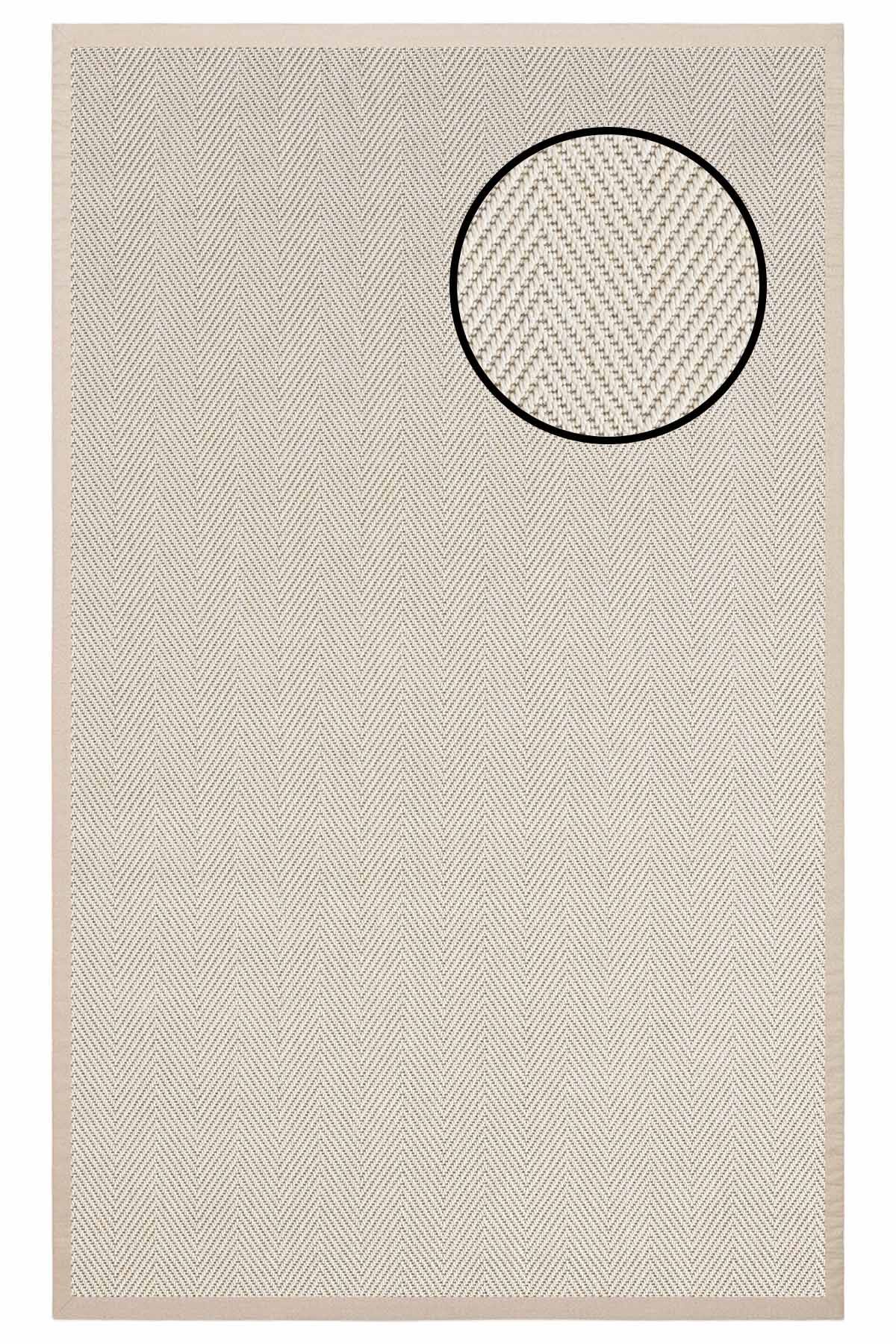 4665 Krem Balık Sırtı Dokulu Sisal Halı Bej Bordür - 100x200