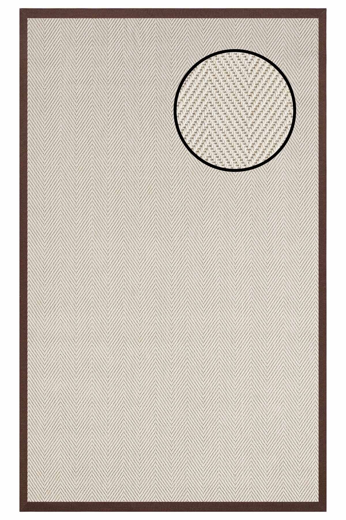 4665 Krem Balık Sırtı Dokulu Sisal Halı Kahve Bordür - 100x200