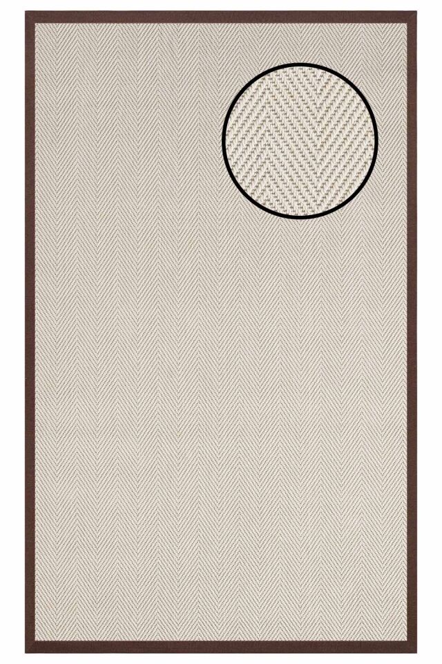 4665 Krem Balık Sırtı Dokulu Sisal Halı Kahve Bordür - 100x200