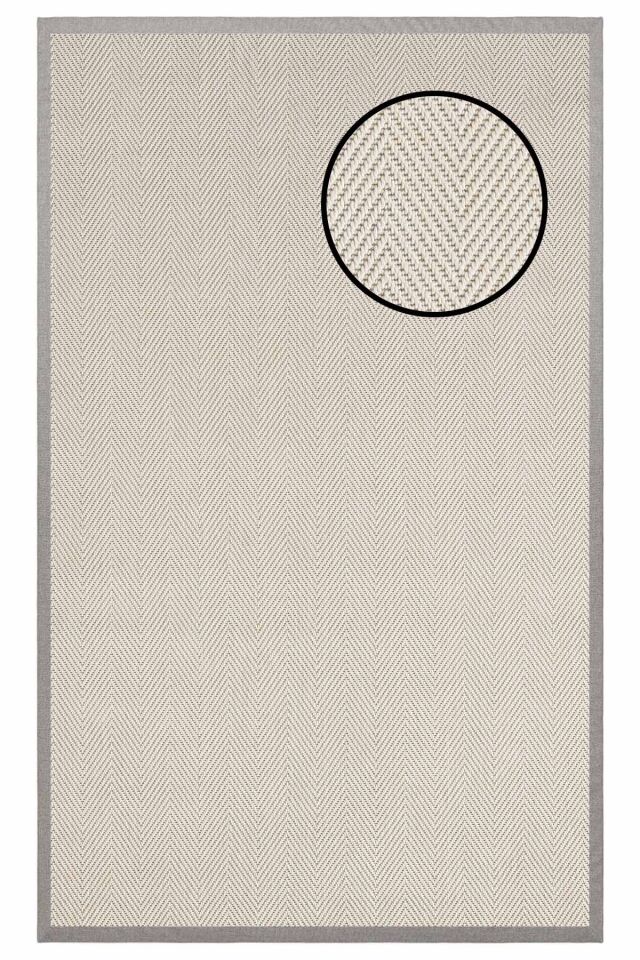 4665 Krem Balık Sırtı Dokulu Sisal Halı Gri Bordür - 100x300