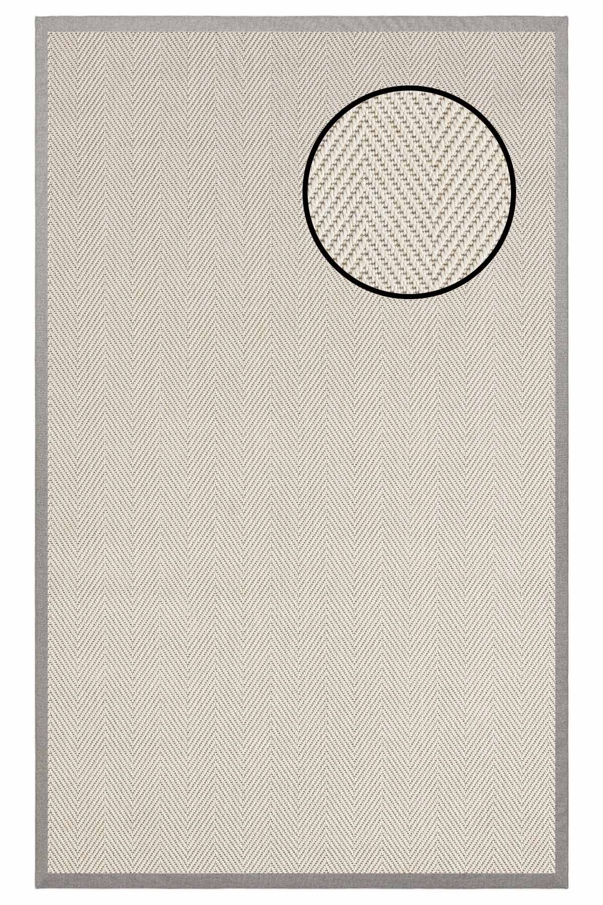 4665 Krem Balık Sırtı Dokulu Sisal Halı Gri Bordür - 160x230