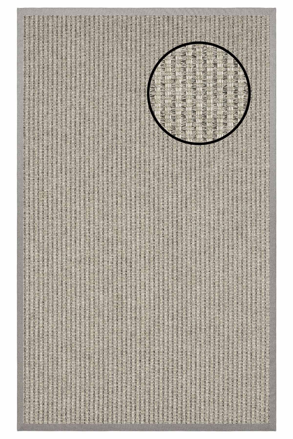 3666 Gri Hasır Dokulu Sisal Halı Gri Bordür - 80x300