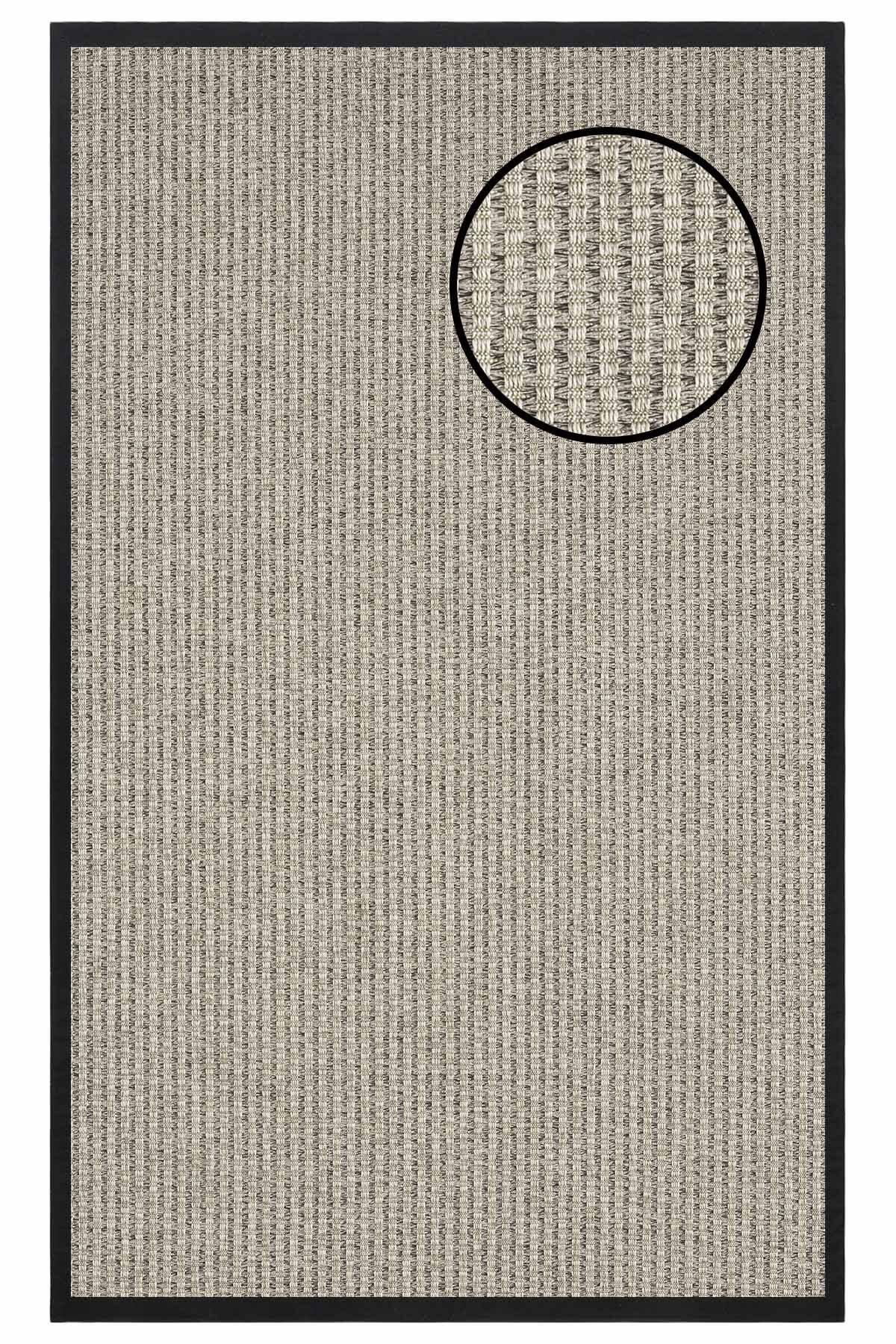 3666 Gri Hasır Dokulu Sisal Halı Siyah Bordür - 100x300