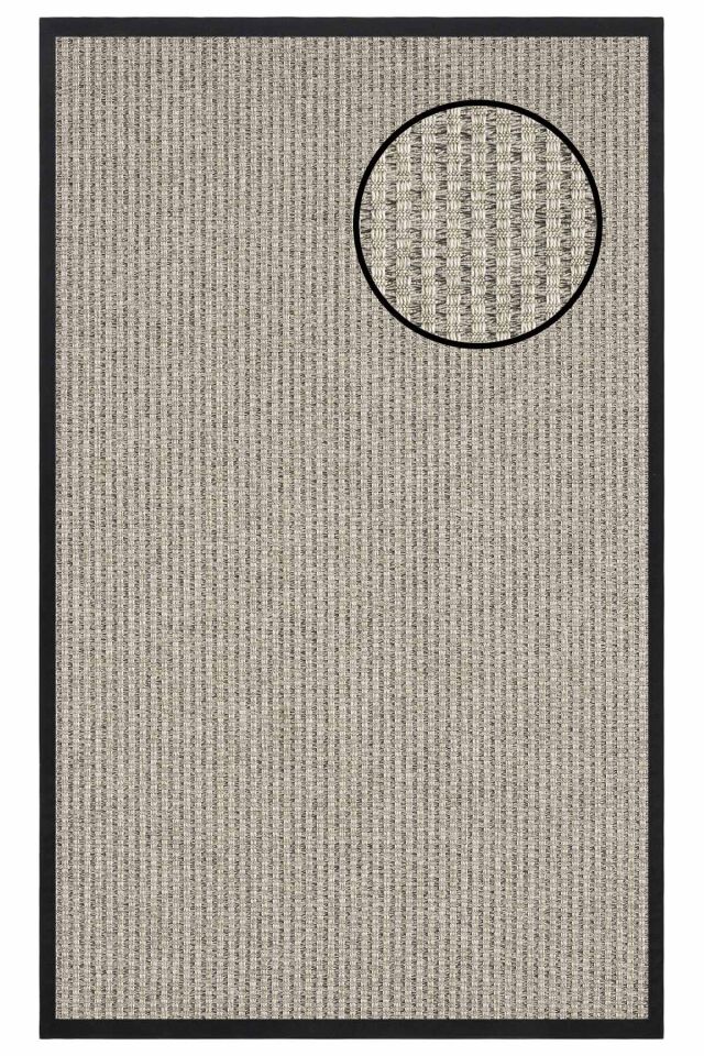3666 Gri Hasır Dokulu Sisal Halı Siyah Bordür - 100x300