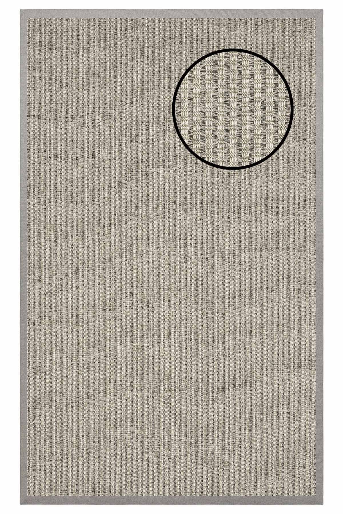 3666 Gri Hasır Dokulu Sisal Halı Gri Bordür - 200x290