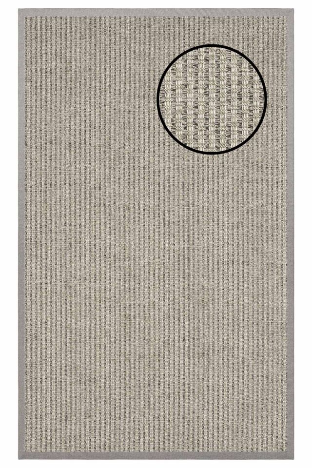 3666 Gri Hasır Dokulu Sisal Halı Gri Bordür - 200x290