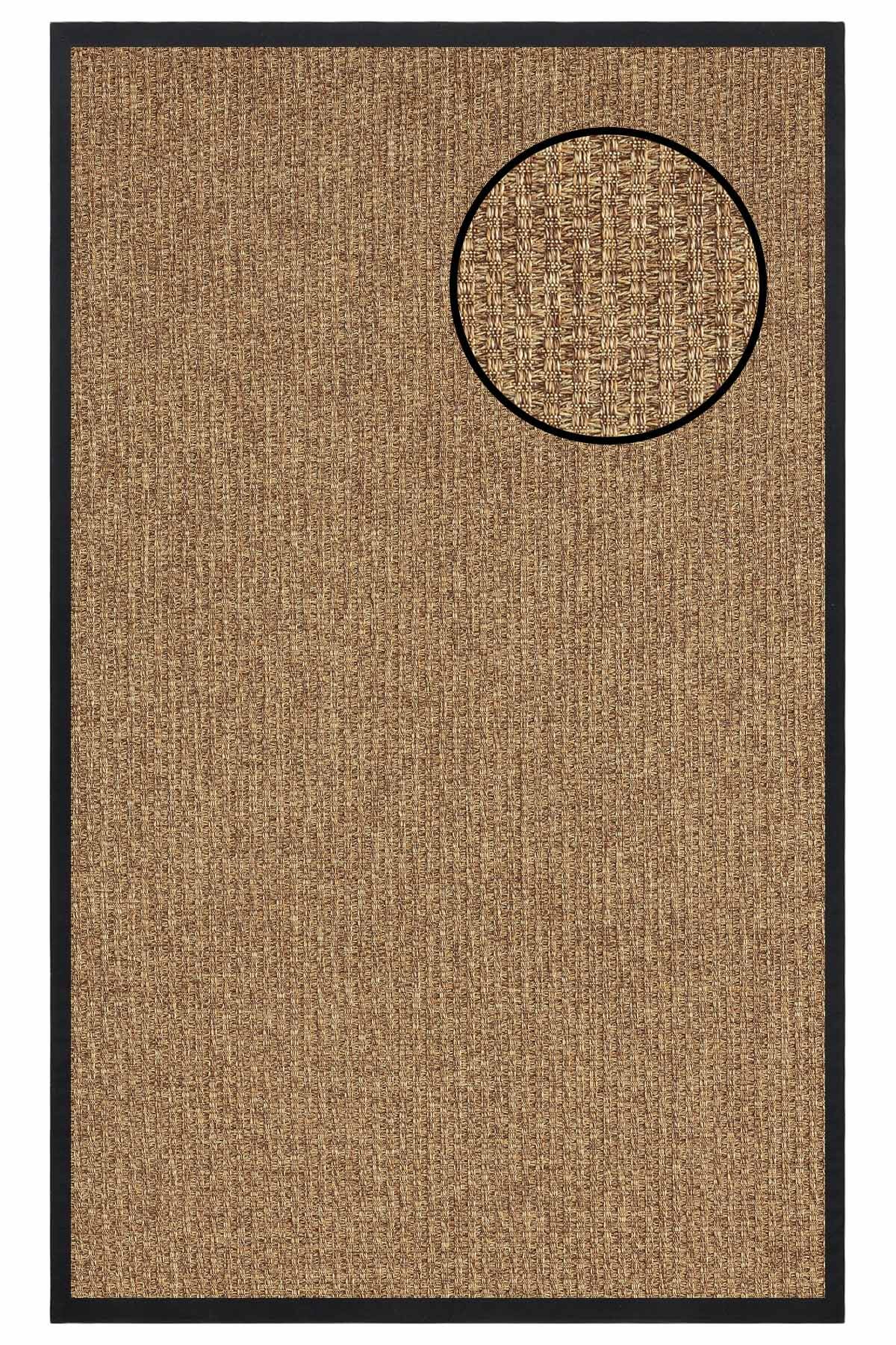 5666 Kahve Hasır Dokulu Sisal Halı Siyah Bordür - 80x150