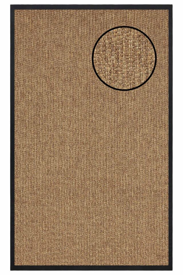 5666 Kahve Hasır Dokulu Sisal Halı Siyah Bordür - 80x150