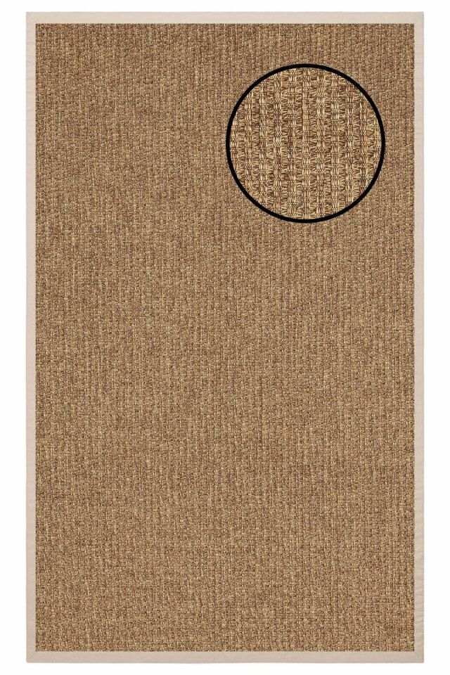 5666 Kahve Hasır Dokulu Sisal Halı Bej Bordür - 160x230