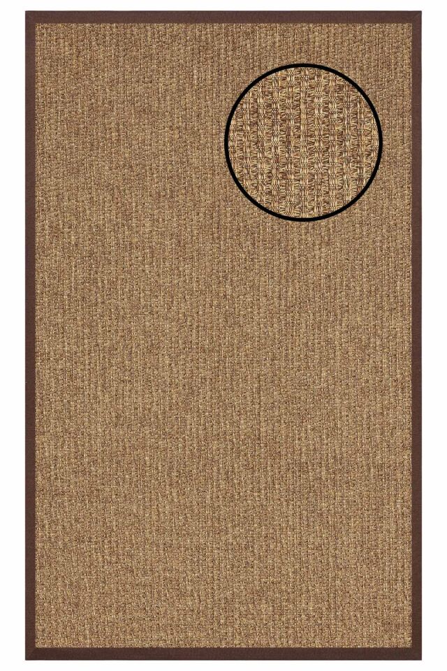 5666 Kahve Hasır Dokulu Sisal Halı Kahve Bordür - 160x230