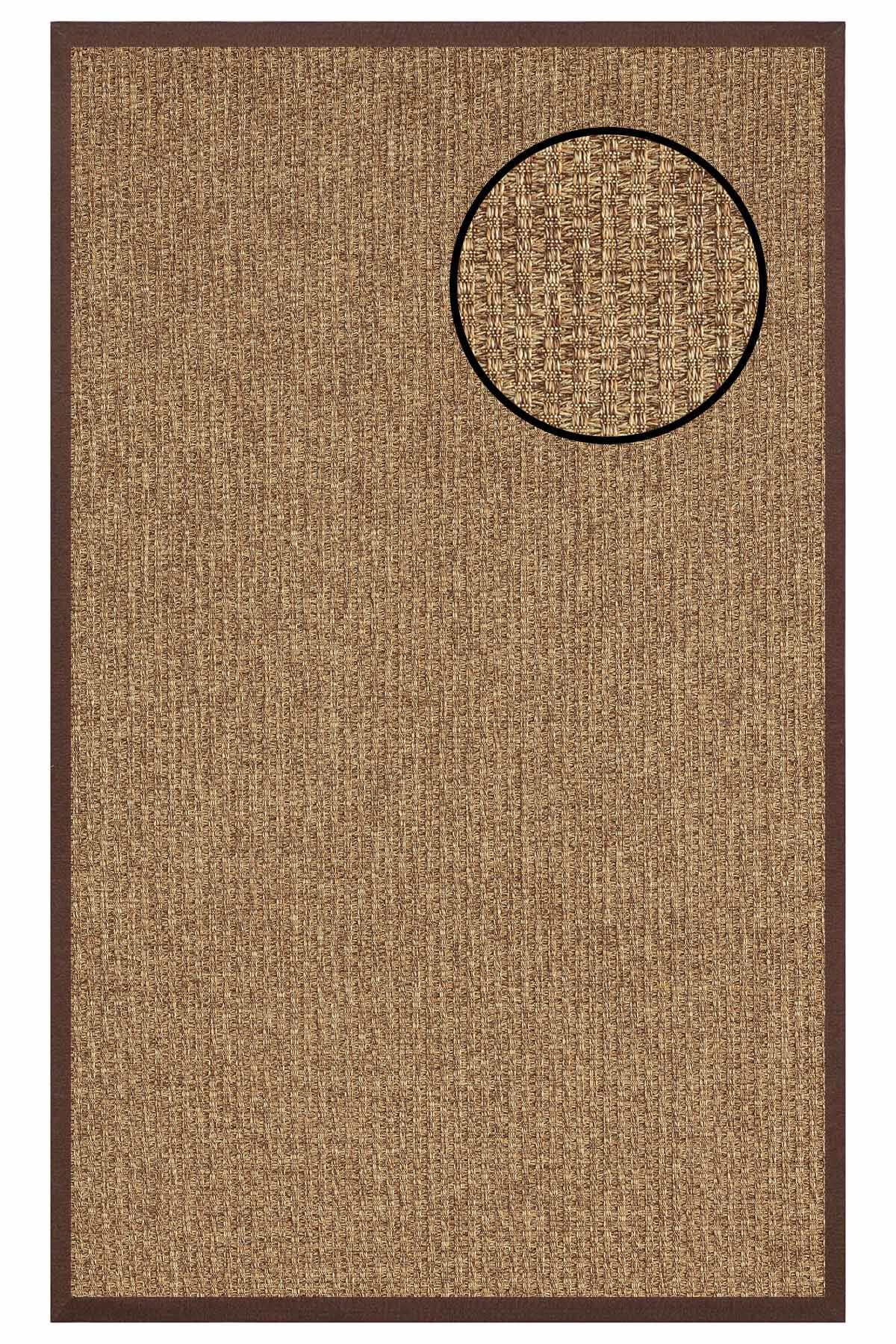 5666 Kahve Hasır Dokulu Sisal Halı Kahve Bordür - 200x290