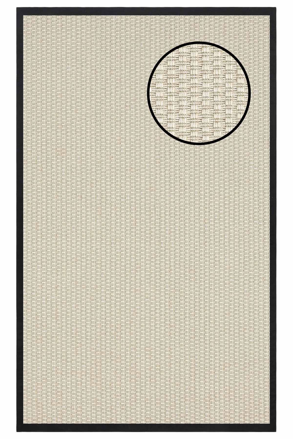 4666 Krem Hasır Dokulu Sisal Halı Siyah Bordür - 80x150