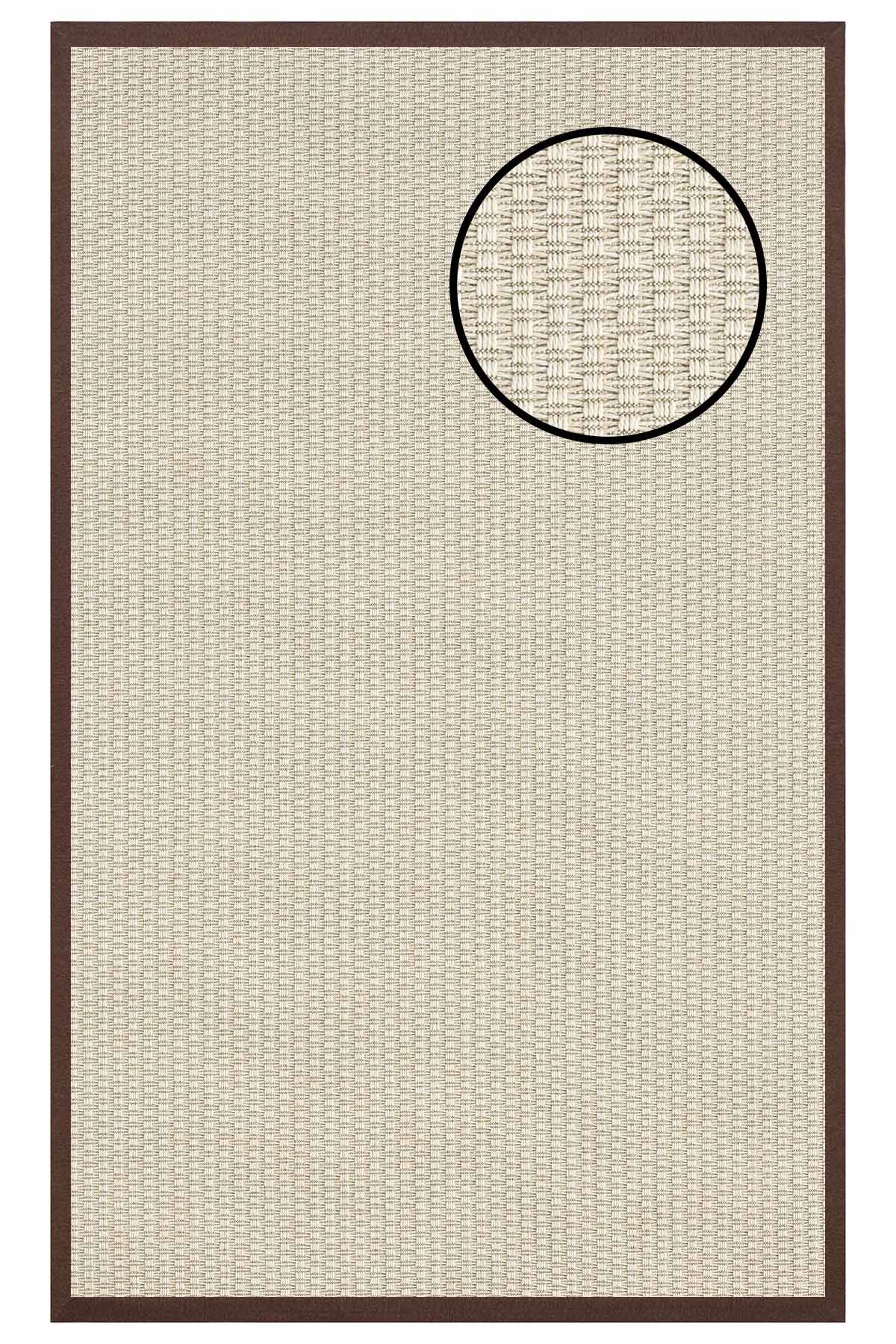 4666 Krem Hasır Dokulu Sisal Halı Kahve Bordür - 100x300