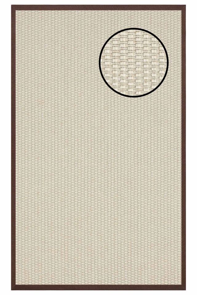 4666 Krem Hasır Dokulu Sisal Halı Kahve Bordür - 120x180