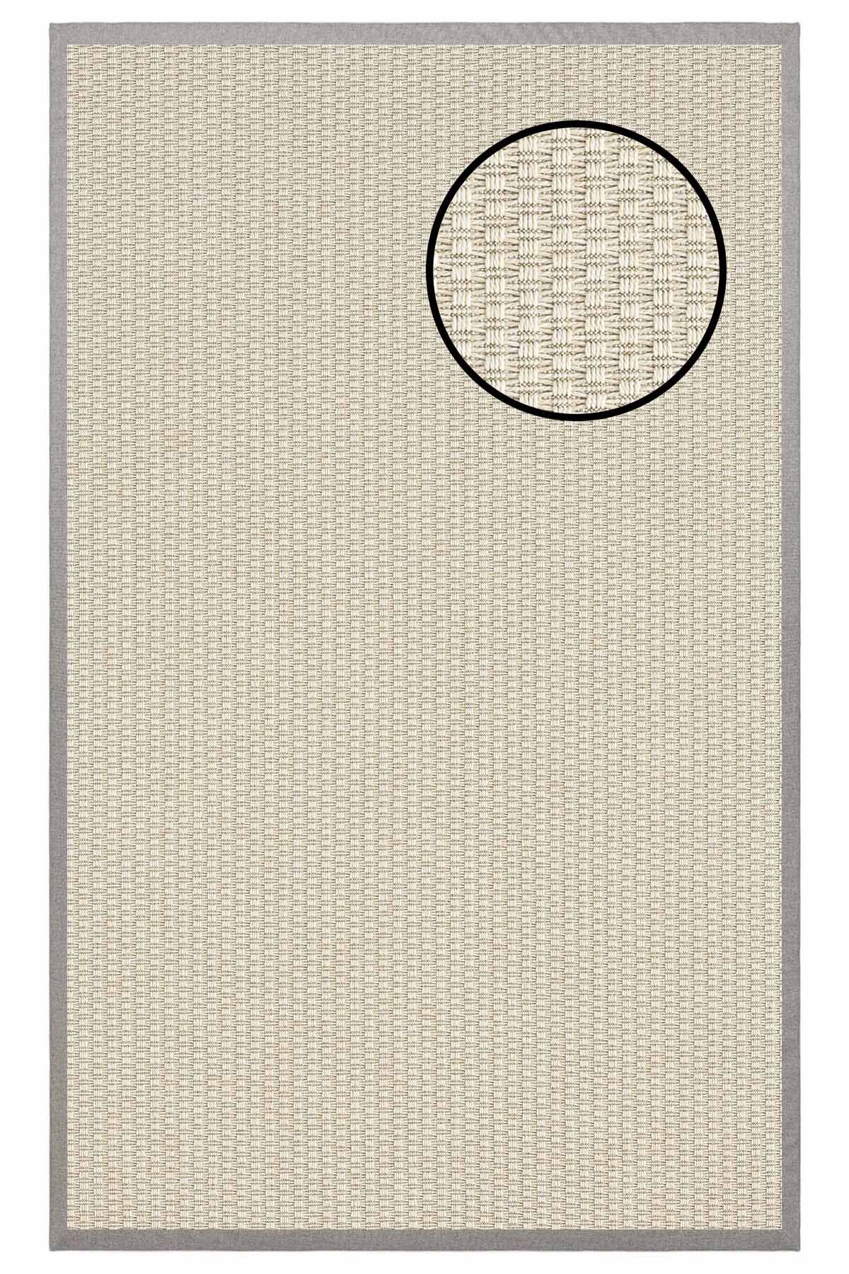 4666 Krem Hasır Dokulu Sisal Halı Gri Bordür - 200x290