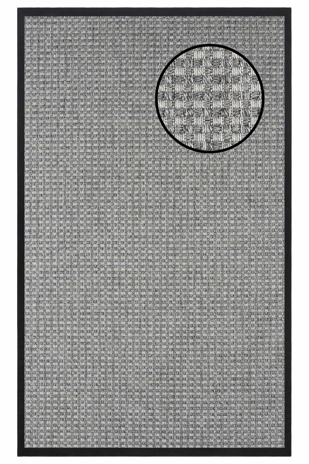 3667 Gri Hasır Dokulu Sisal Halı Siyah Bordür - 80x300