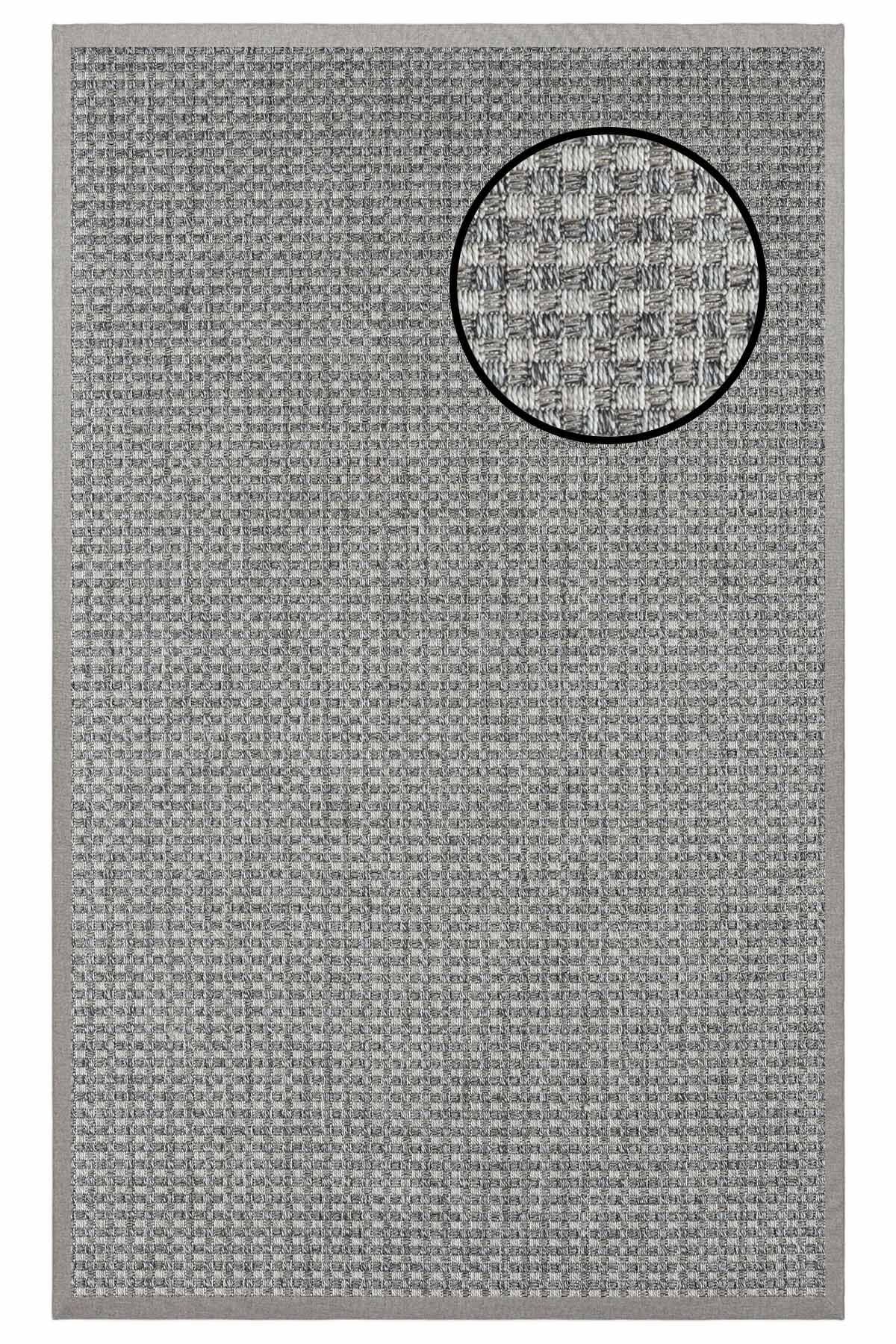 3667 Gri Hasır Dokulu Sisal Halı Gri Bordür - 100x200