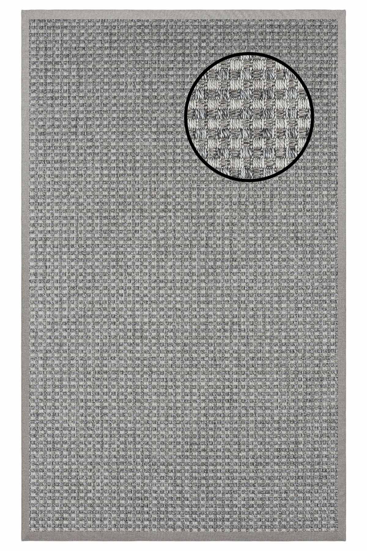 3667 Gri Hasır Dokulu Sisal Halı Gri Bordür - 100x300